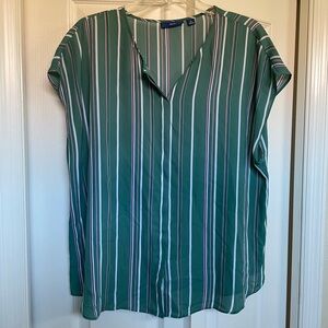 Apt. 9 Striped Green Blouse with Pink and White Accents